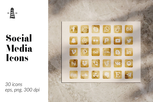 Square Gold Social Media Icons