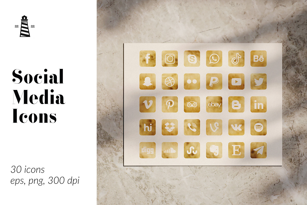 Square Gold Social Media Icons in Graphics - product preview 8