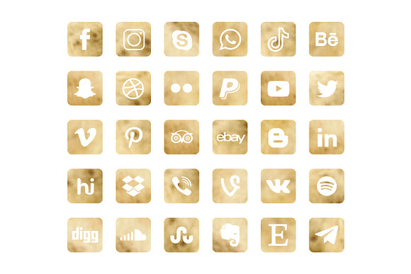 Square Gold Social Media Icons in Graphics - product preview 1