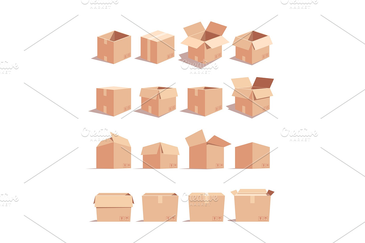Empty carton boxes isometric 3D in Objects - product preview 8