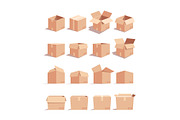 Empty carton boxes isometric 3D
