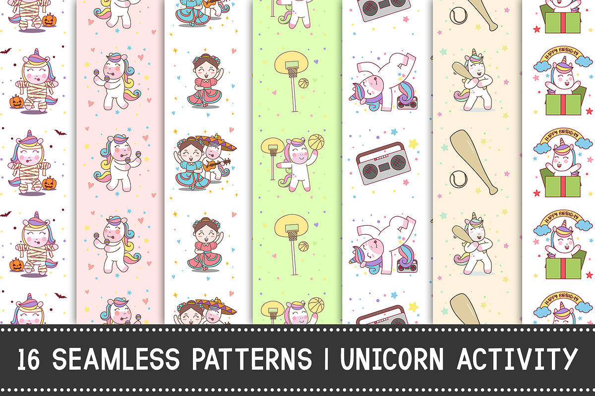 16 Seamless Pattern | Unicorn in Patterns - product preview 8