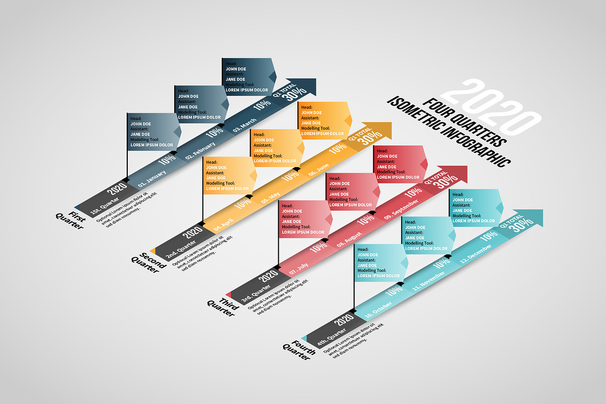 Four Quarters Isometric Infographic in Web Elements - product preview 8