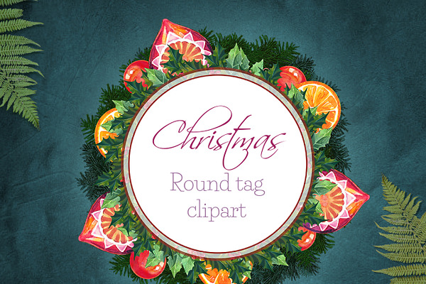 Holiday wreath tag clipart