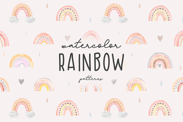 Watercolor Rainbow. Cute Patterns