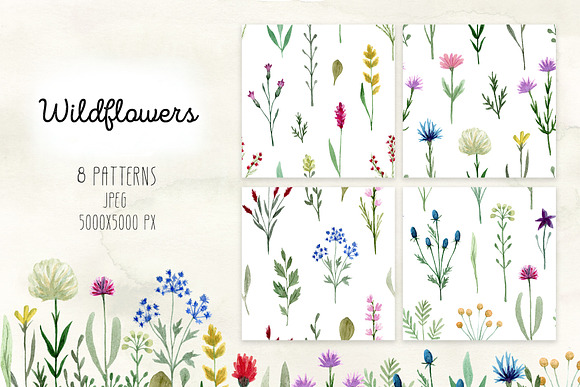 Watercolor Wildflowers. Patterns in Patterns - product preview 1