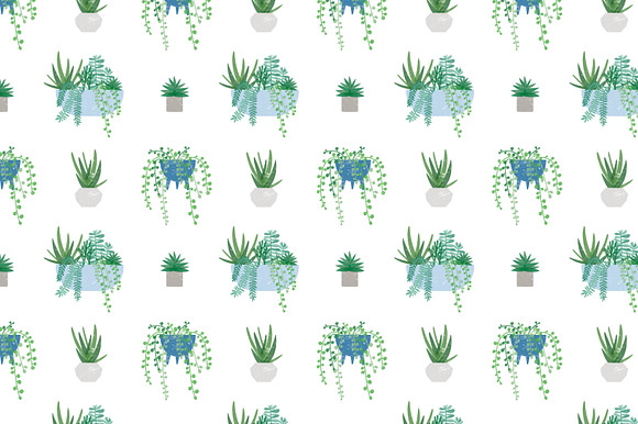 Trendy houseplants set and patterns in Illustrations - product preview 3