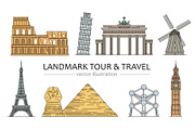 Landmarks, tour and travel icons set