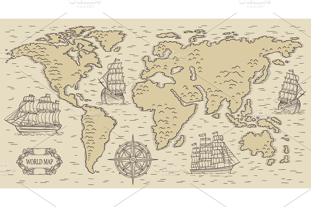 Ancient rusic world map with in Textures - product preview 8