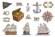 Set of vintage nautical elements