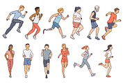 Diverse people characters running