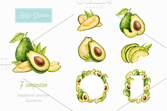 Avocado. Watercolor. in Illustrations - product preview 2