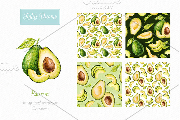 Avocado. Watercolor. in Illustrations - product preview 3
