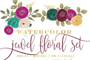 Jewel tone watercolor floral clipart