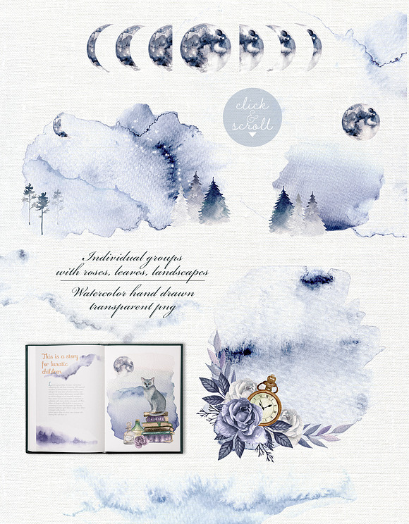 Whimsical vintage. Watercolor set in Objects - product preview 1