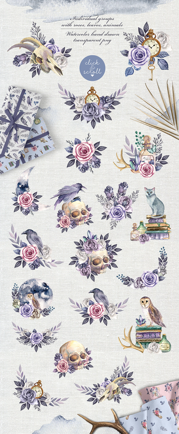 Whimsical vintage. Watercolor set in Objects - product preview 2
