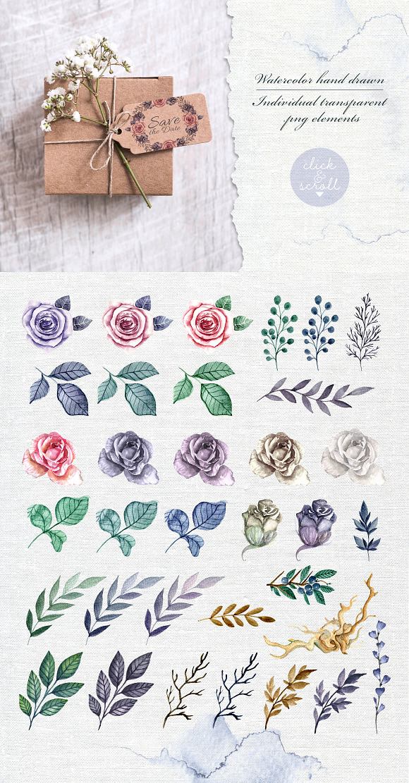 Whimsical vintage. Watercolor set in Objects - product preview 9