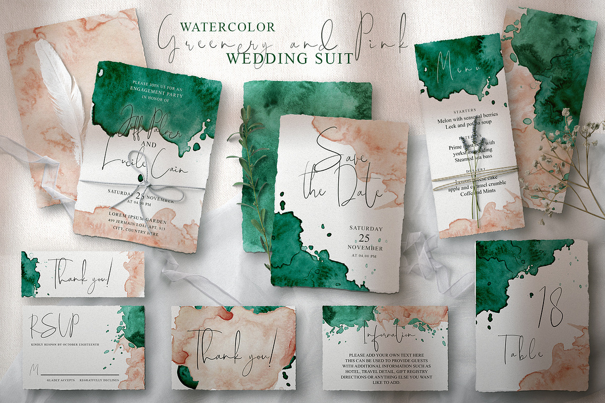 Greenery and Pink Wedding Suit in Wedding Templates - product preview 8