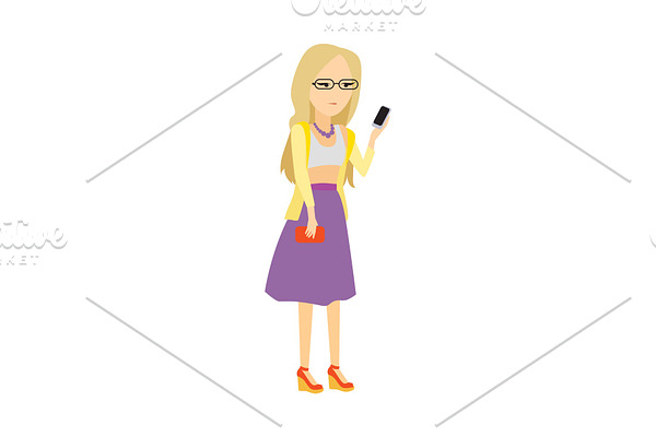 Woman with Mobile Phone Flat Vector