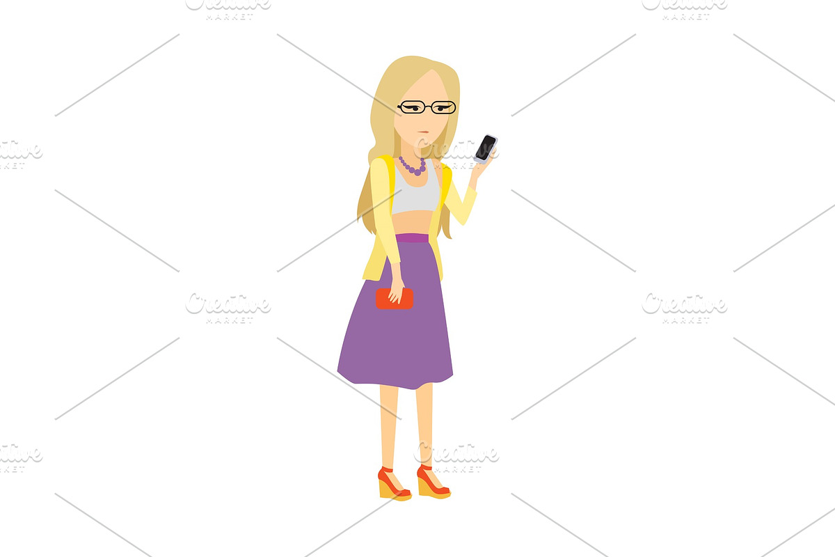 Woman with Mobile Phone Flat Vector in Illustrations - product preview 8