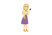 Woman with Mobile Phone Flat Vector
