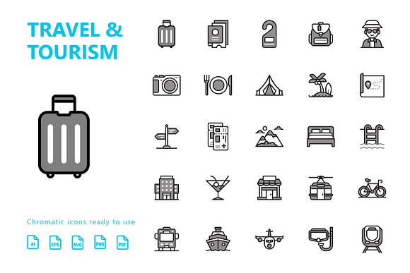 Travel & Tourism Chromatic Icons in Icons - product preview 1