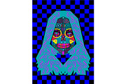 Blue skull girl mosaic background