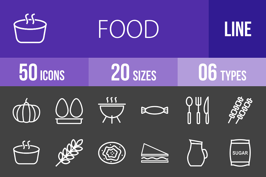 50 Food Line Inverted Icons