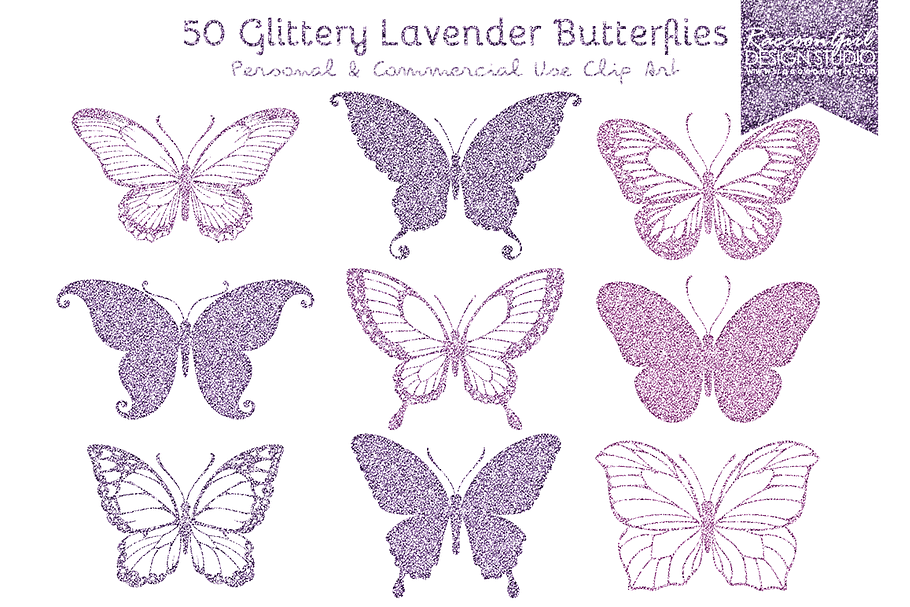 50 Glittery Lavender Butterflies