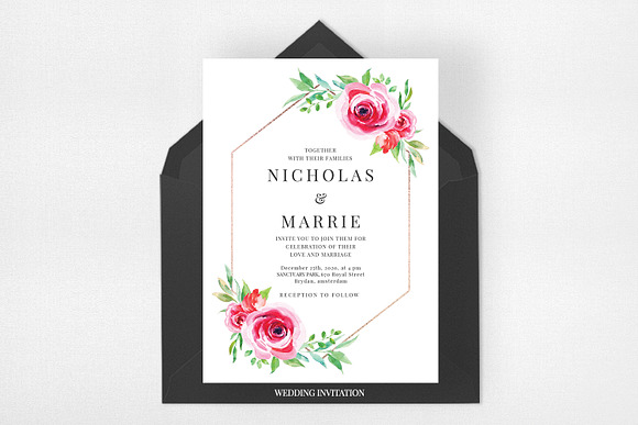Watercolor Floral Wedding Suite in Wedding Templates - product preview 1