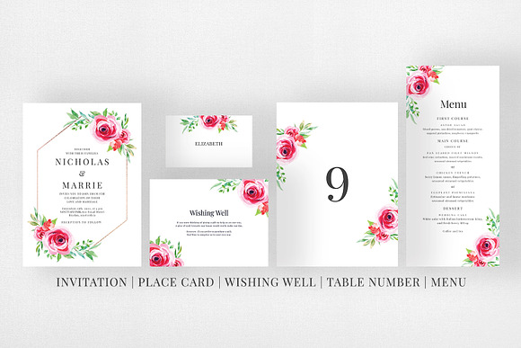 Watercolor Floral Wedding Suite in Wedding Templates - product preview 4