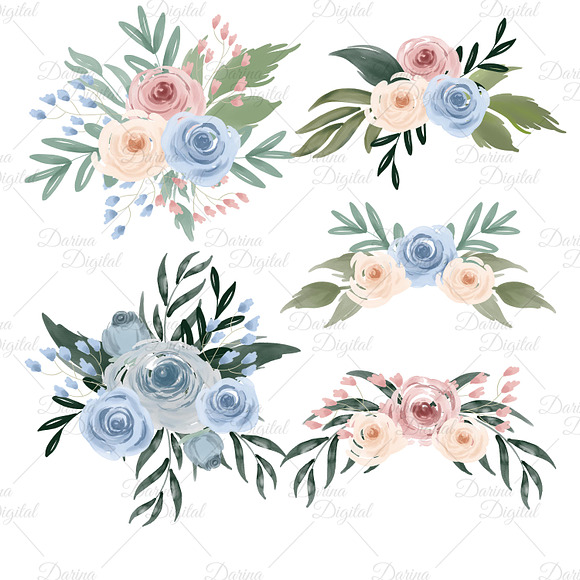 Watercolor flower bouquets in Illustrations - product preview 1