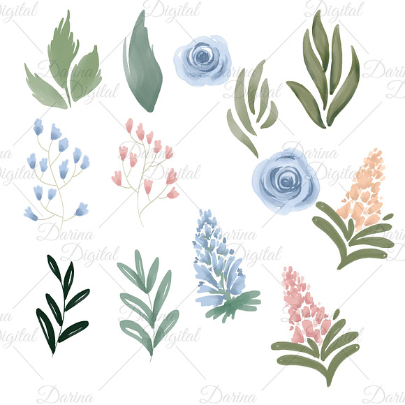 Watercolor single flowers in Illustrations - product preview 2