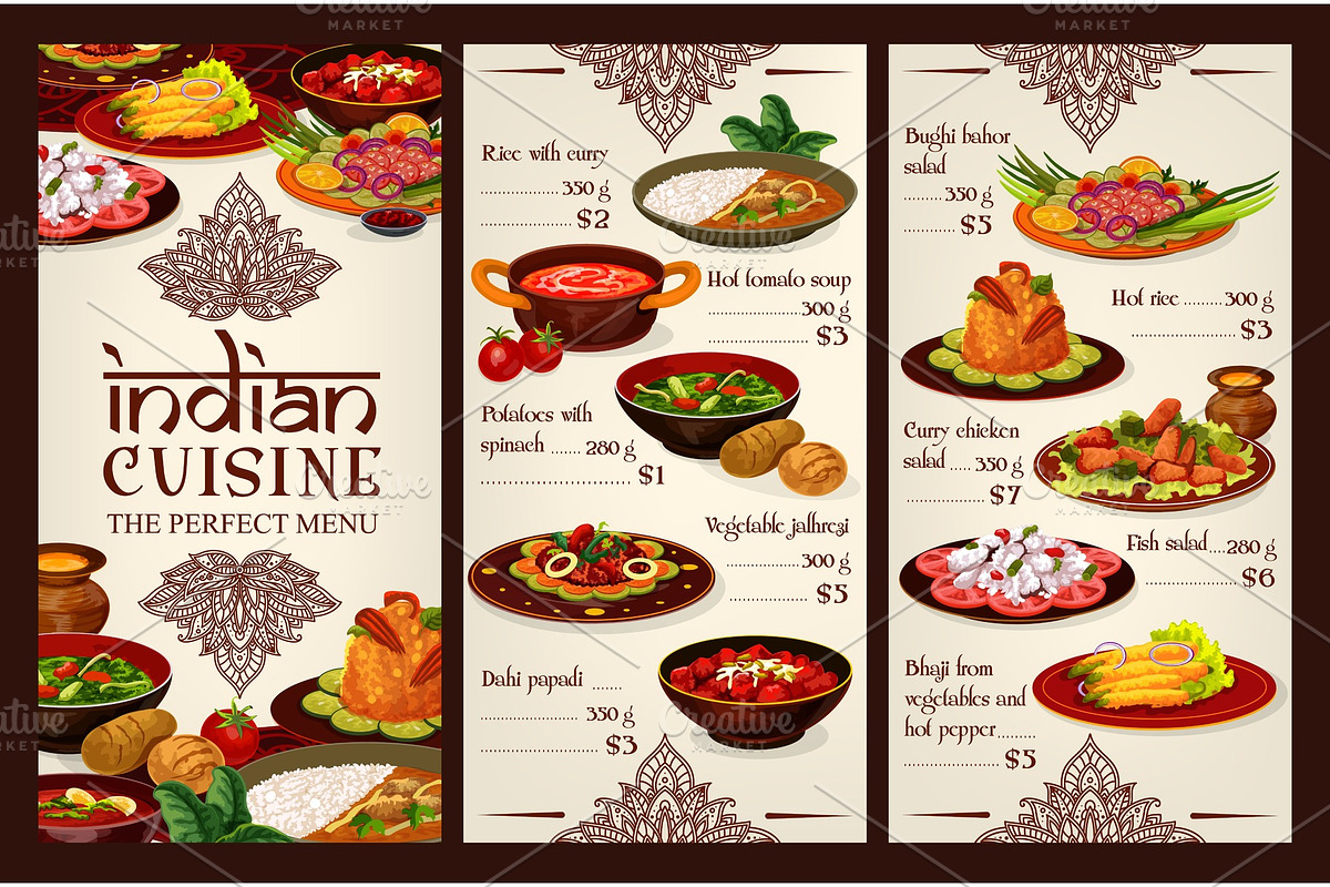 Indian cuisine menu cover in Illustrations - product preview 8