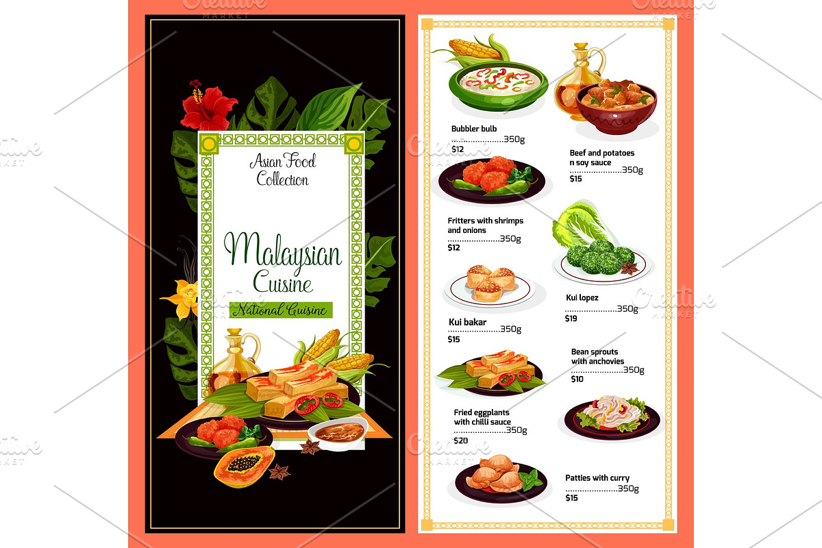 Malaysian cuisine, dish meal menu in Illustrations - product preview 8
