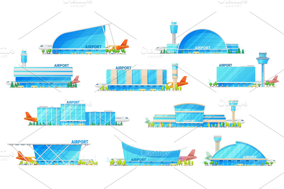 Airport terminal building icons in Illustrations - product preview 8