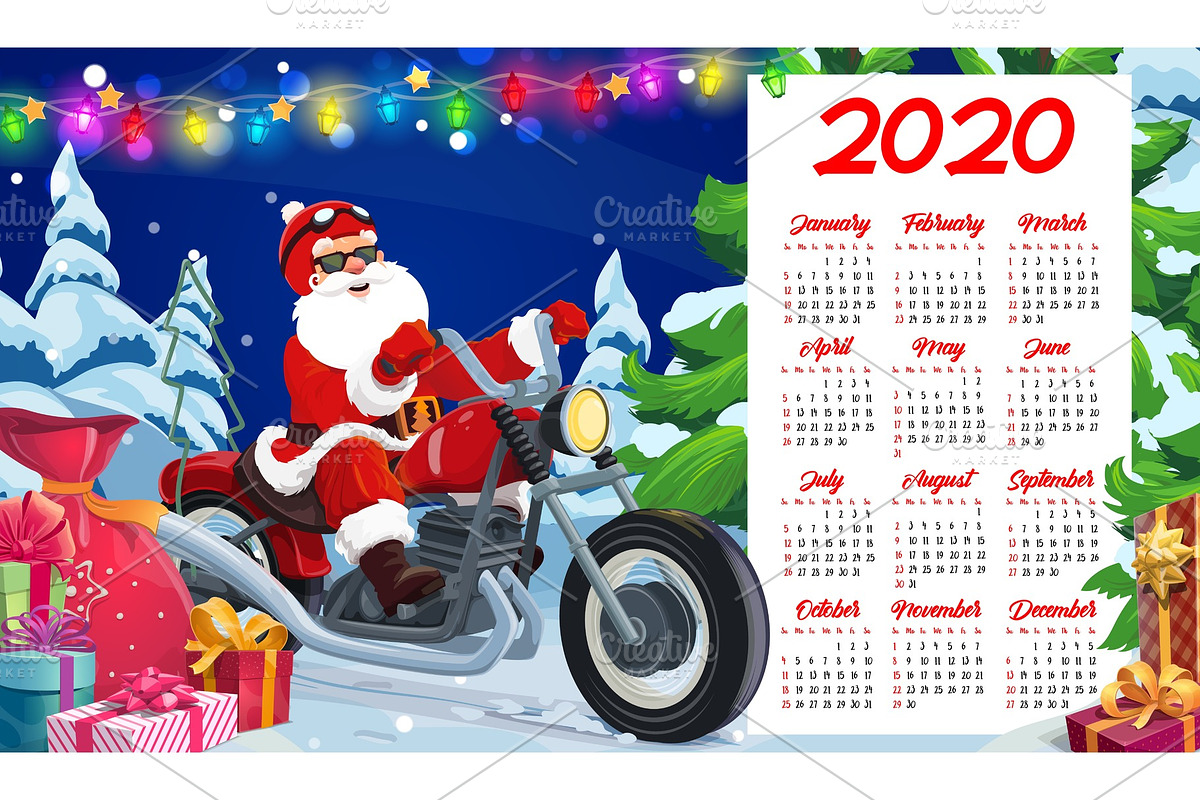Calendar of Santa on motorcycle in Illustrations - product preview 8