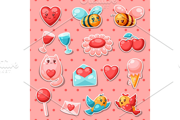 Happy Valentine Day set of stickers.