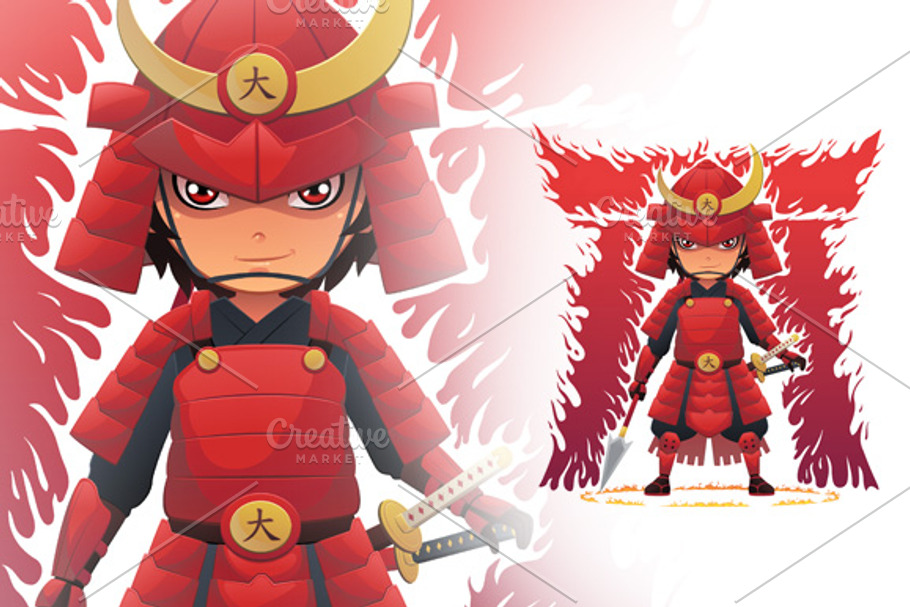 Red Armor Samurai in Illustrations - product preview 8