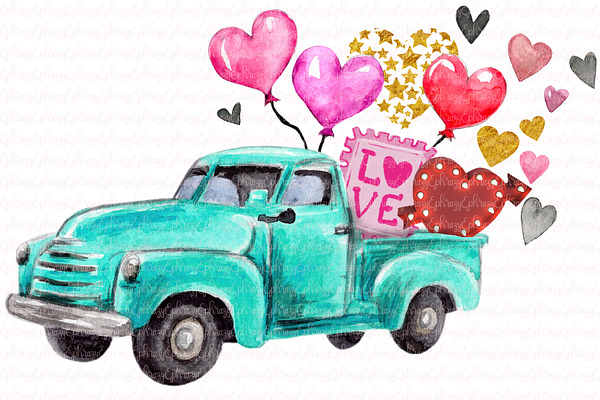 Turquoise truck. Valentine clipart