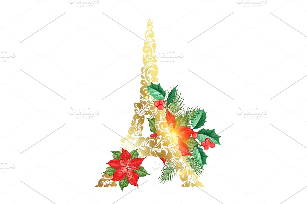 Eiffel tower with poinsettia flower in Objects - product preview 8