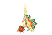 Eiffel tower with poinsettia flower