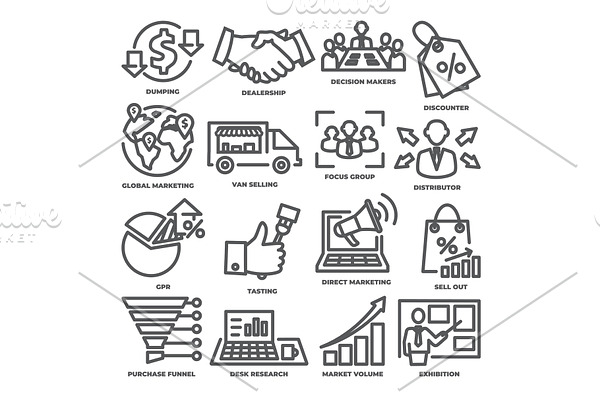Advertising and marketing line icons
