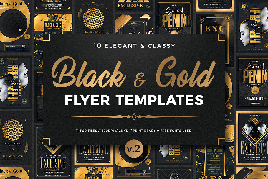 10 Black and Gold Flyers Bundle V2