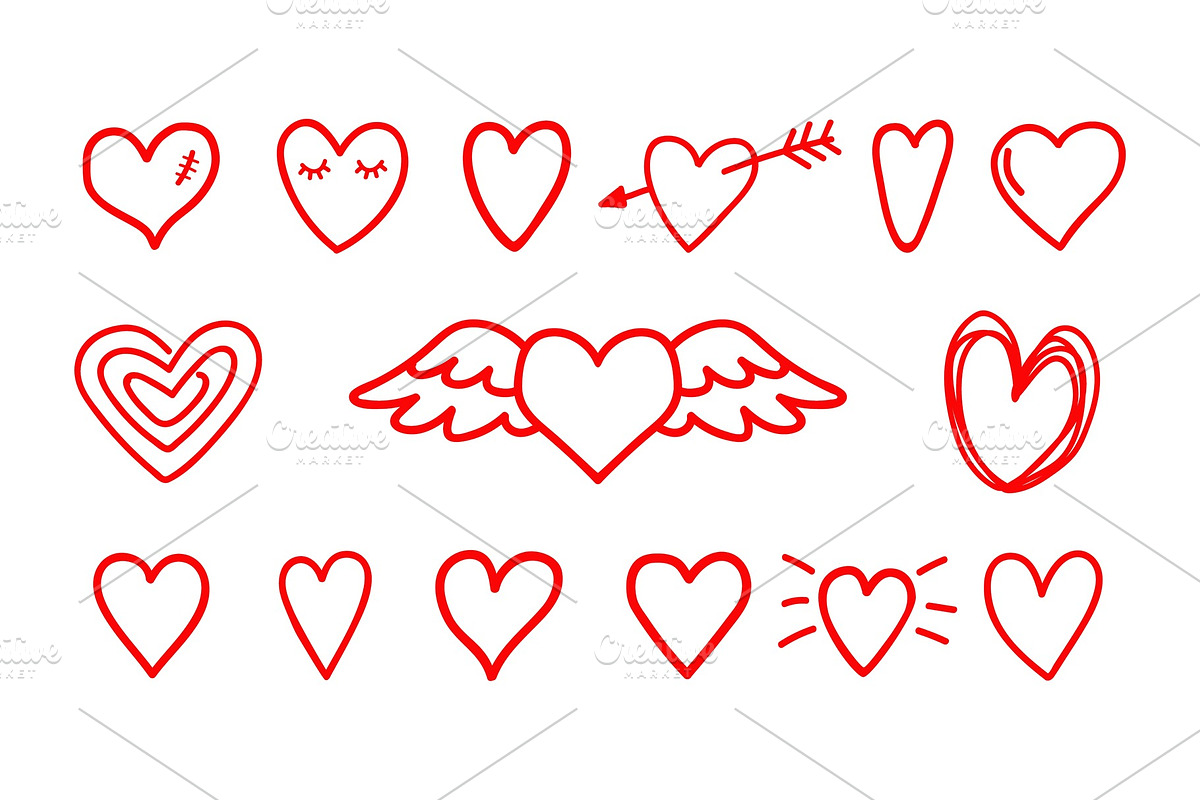 Hand drawn hearts icons in Illustrations - product preview 8