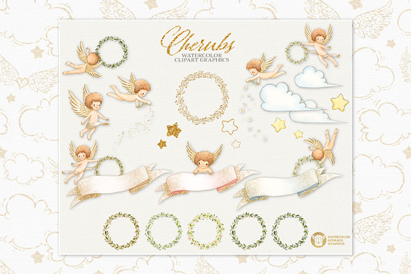 Watercolor Angels Clipart Collection in Illustrations - product preview 1