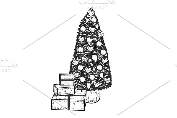 Christmas tree sketch engraving
