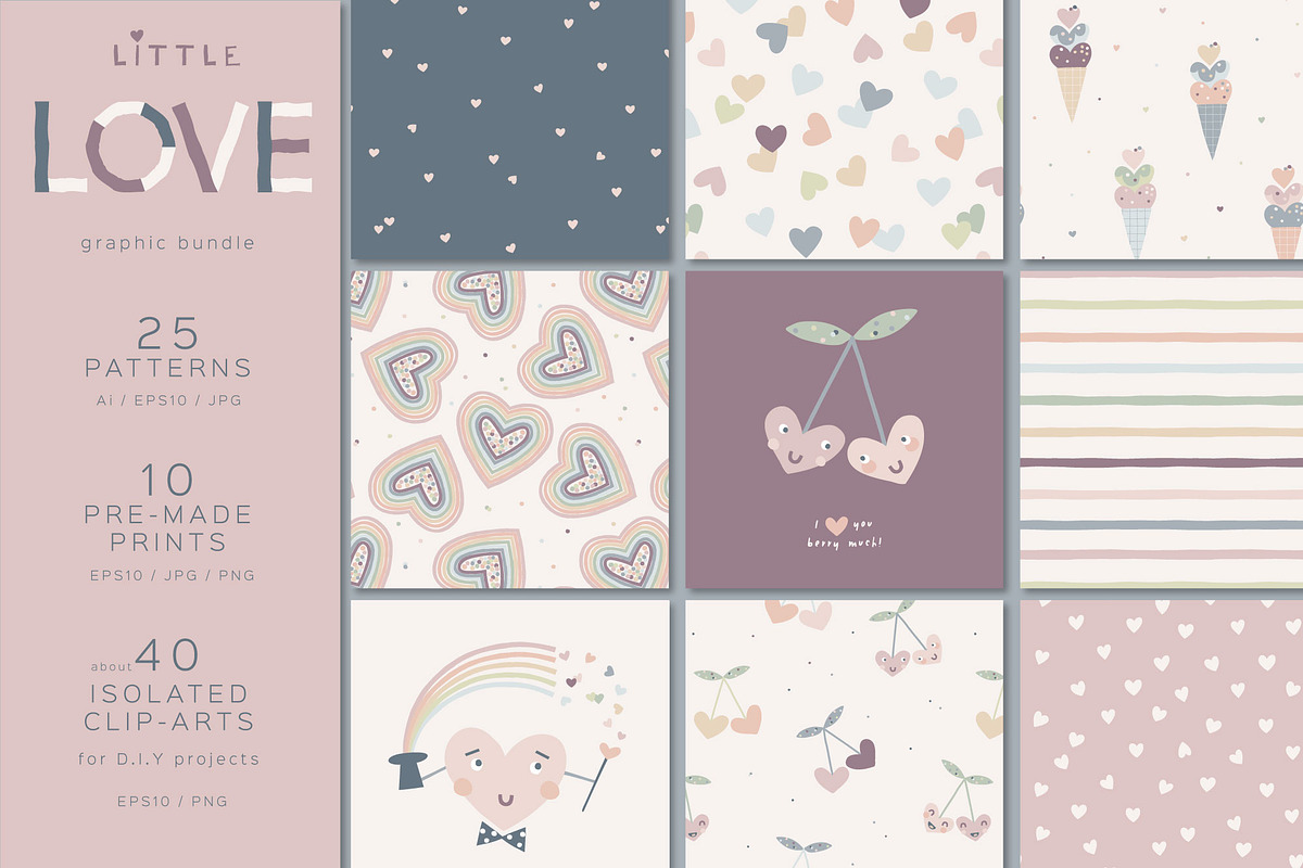 Little Love clipart & pattern set in Patterns - product preview 8