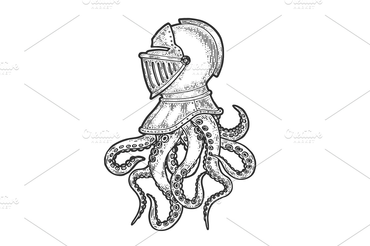 Octopus in knight helmet sketch in Illustrations - product preview 8