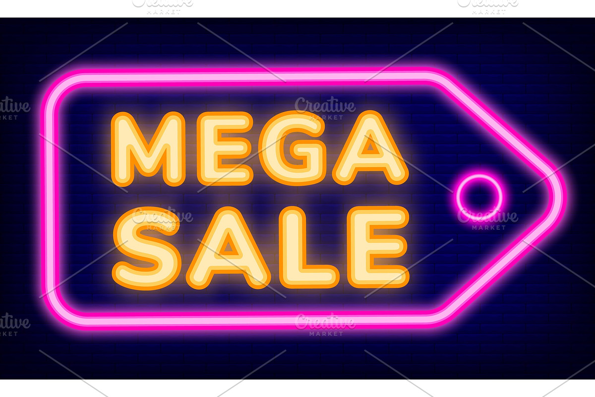Mega Sale Neon Sign on Pricetag in Illustrations - product preview 8